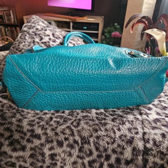 Gorgeous Turquoise Moto Genuine Leather Made in Italy Tote Bag - Picture 8 of 16